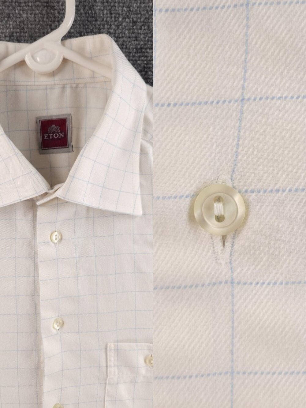Eton 17 Blue Cotton Check Button Up Pocket Long Sleeve Men Shirt Spread Adult